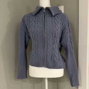 Hippie Rose Cable Knit Zip-Up Sweater - Blue